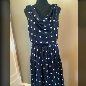 Dress barn Navy Blue with White Polka Dot Dress Size 16